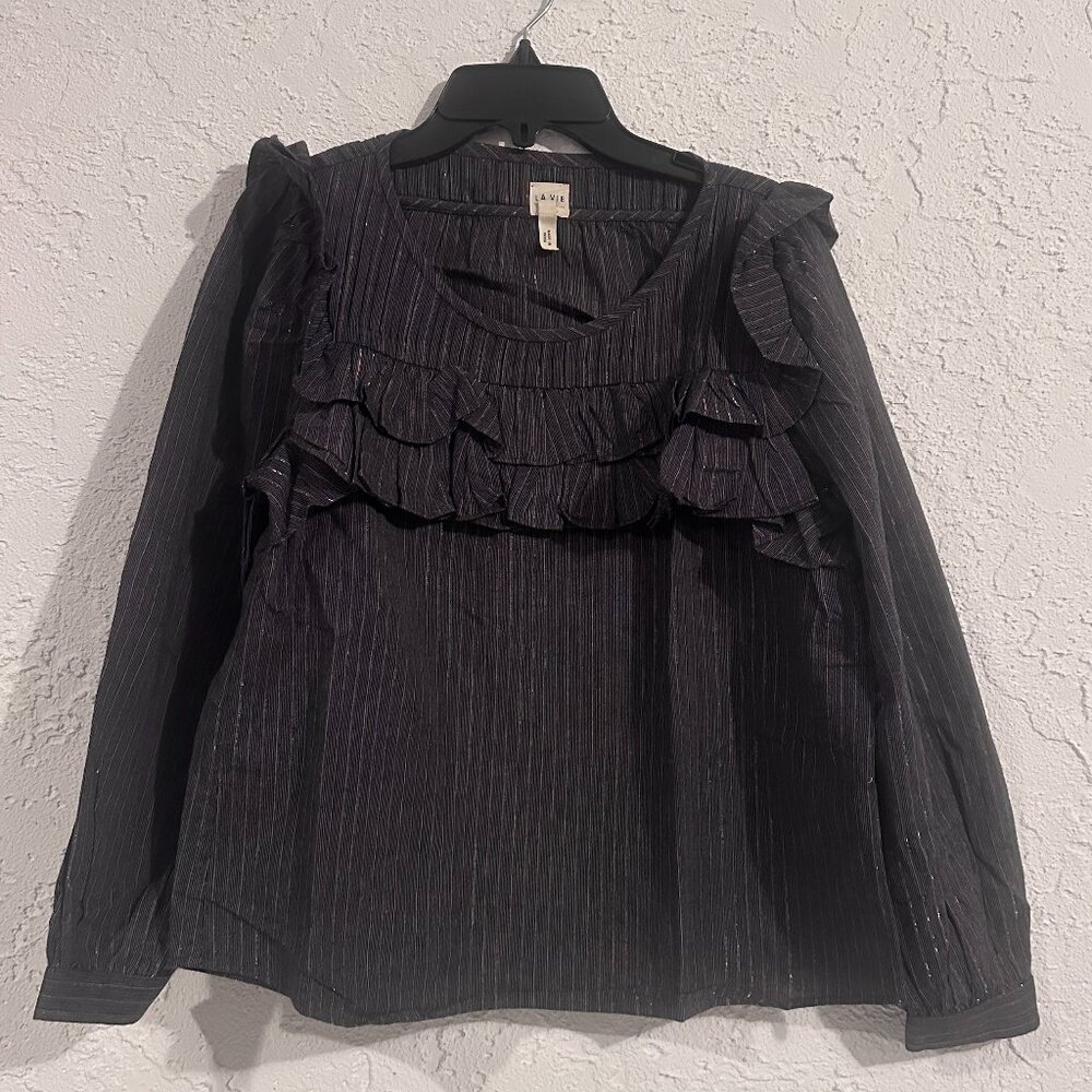 ✨ LA VIE by Rebecca Taylor Metallic Thread Blouse – XS – Feminine & Chic ✨